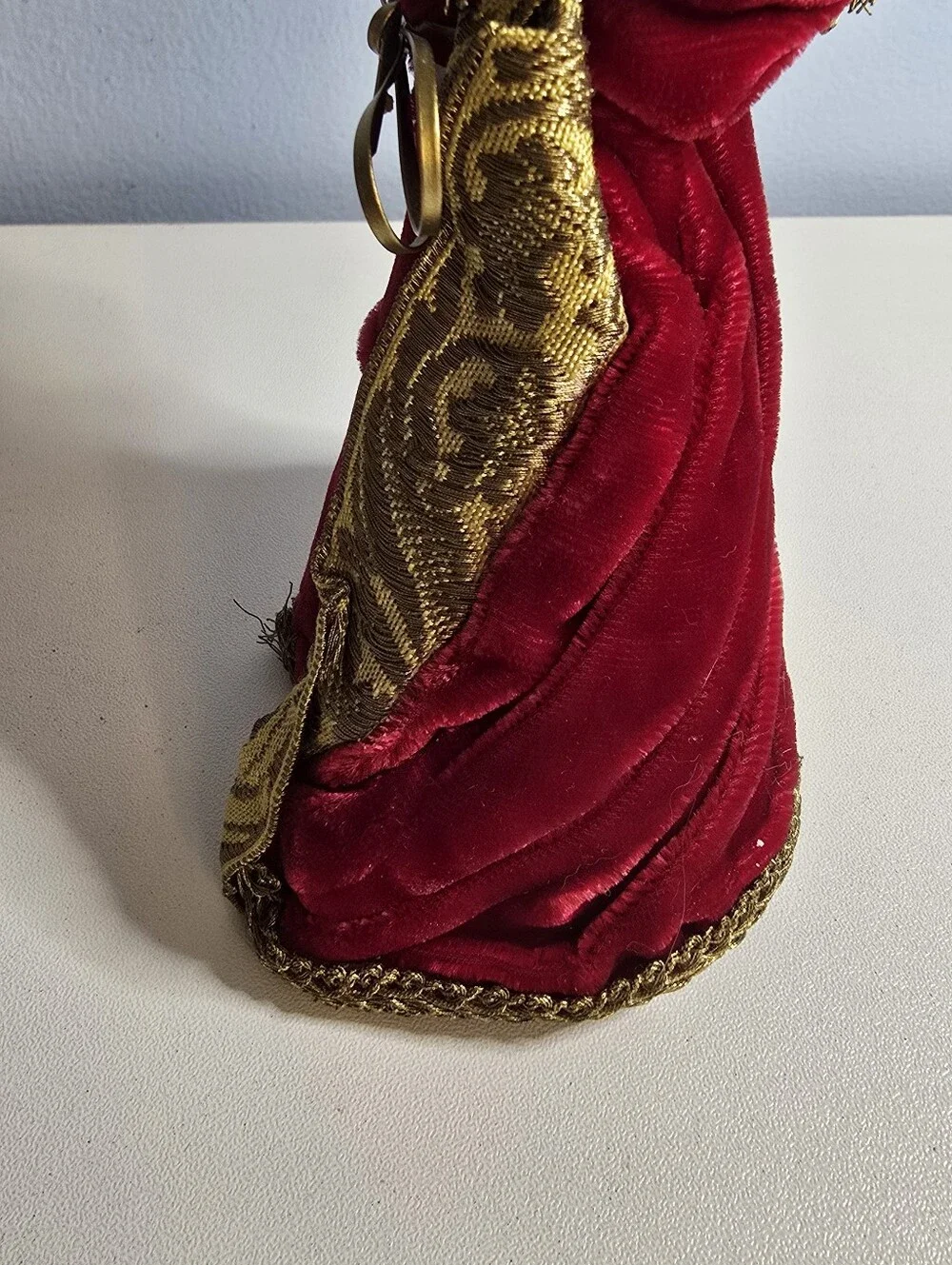 Vintage Koestel German Wax Angel Christmas Velvet Gown Red MISSING WINGS